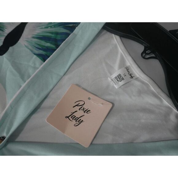 Women's Green Dragonfly Button-Front V-Neck Tunic 1X #1971-D4 - Picture 6 of 7